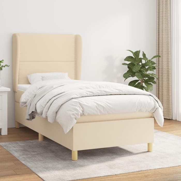 3128426 vidaXL Divan Bed with Mattress Cream 100x200 Cm Fabric