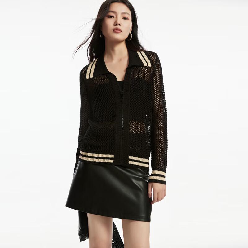 

VEROMODA Women s 2024 Autumn Color-Block Lapel Hollow-Out Knit Cardigan L