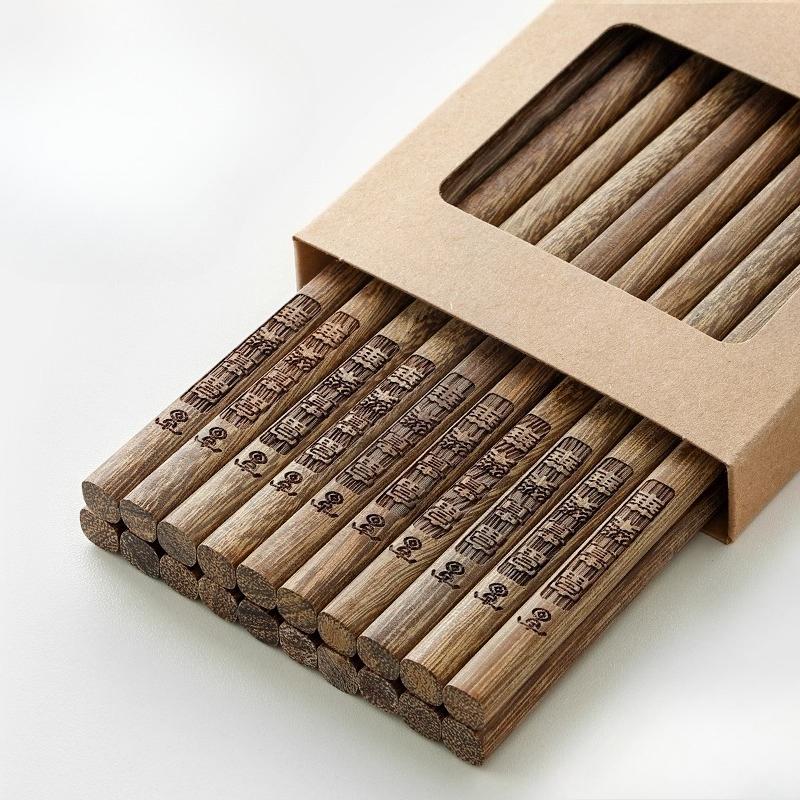 New Family Pack of Rosewood Chopsticks Lacquer-Free, Wax-Free Solid Wood Carved Chopsticks with Blessings