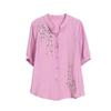 Fashion Embroidered Short Sleeved Cotton Linen Top Women's Summer Shirts New Loose Cardigan Blouse Mother V-Neck Shirt Blaus 4XL