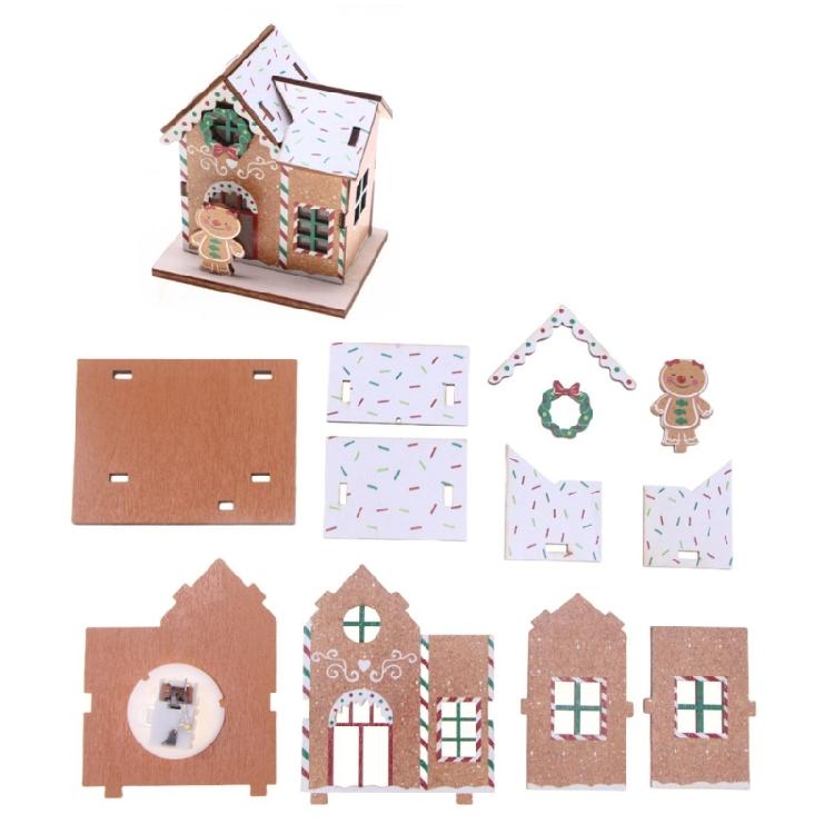 Interactive Wood Christmas Doll House Assembly Set with Miniature Furniture and Accessories LED Light Craft Model Cabin