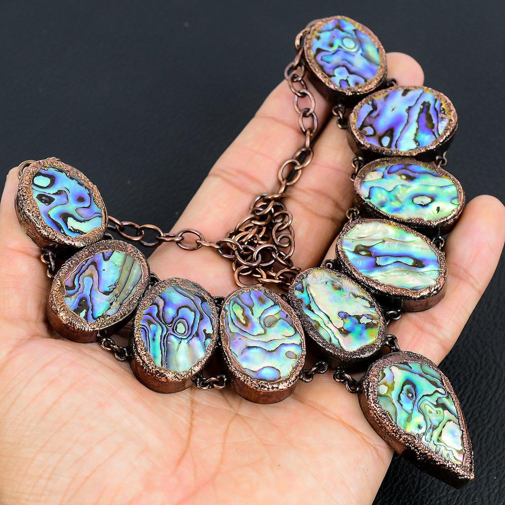 Abalone Shell Necklace, Copper Electroformed Gemstone Jewelry, Handmade Necklace Amazing Jewelry, Gift For Her