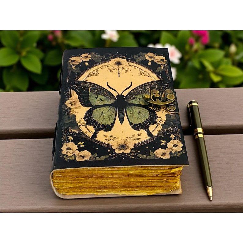 Butterfly Leather Grimoire Journal – Witchy blank Spell Book with journal for her
