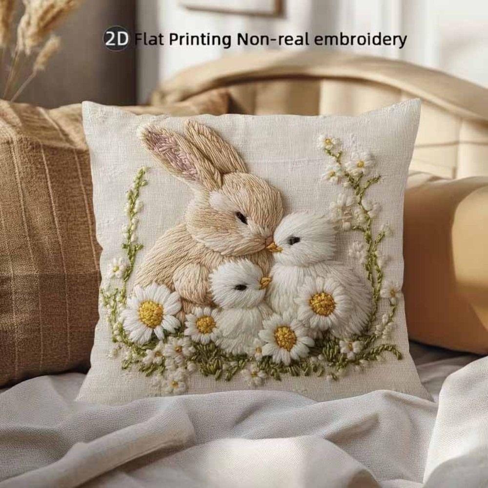 New Super Soft Pillowcase 2D Pattern Simulated Embroidery Cushion Cover Rabbit Cats Sheep 18x18in Sofa Pillow Cover Home Decor