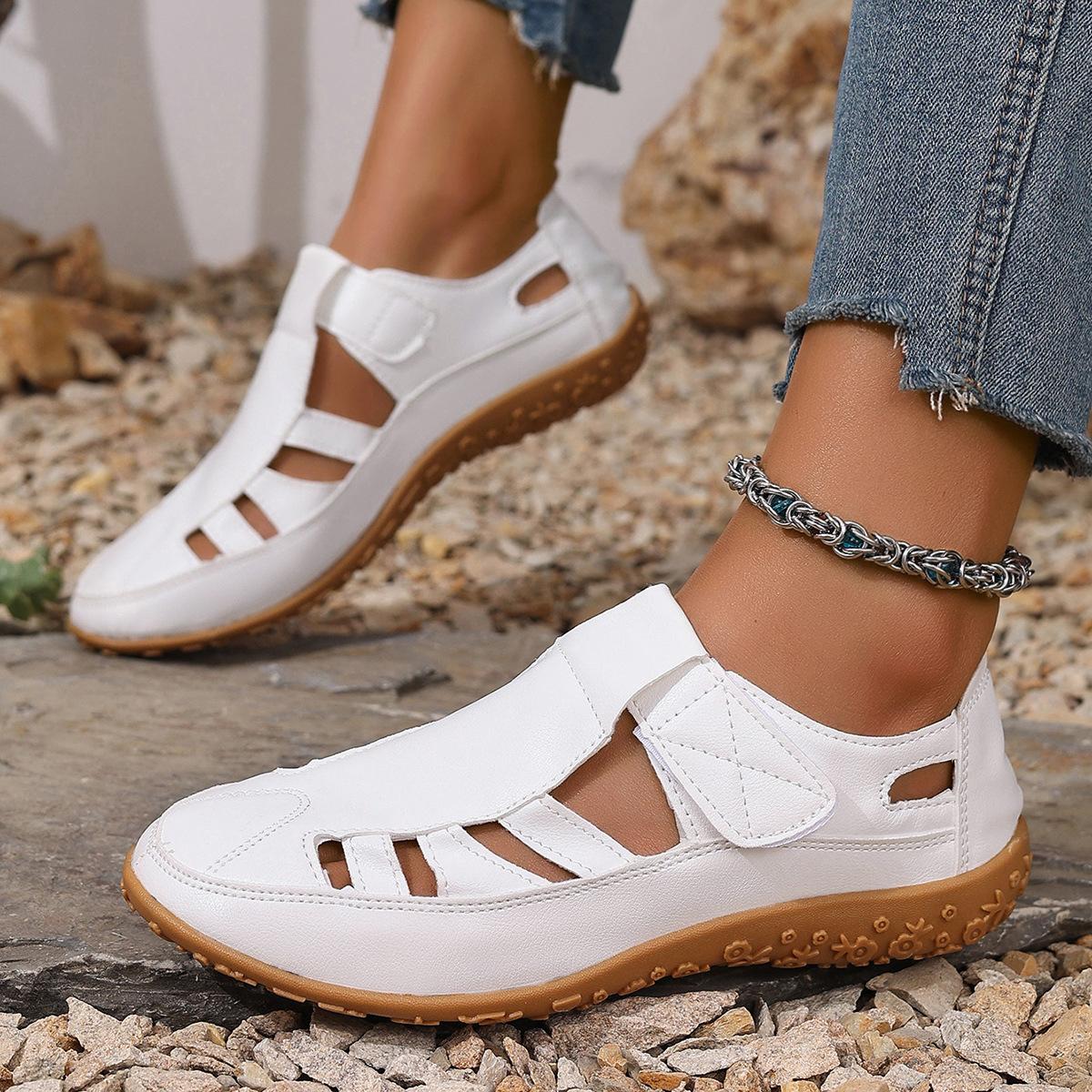 

Large Size Sandals Women Summer Velcro Casual Shoes Comfortable Soft Bottom Low Help Mom Flat Sports Sandals 40 білий