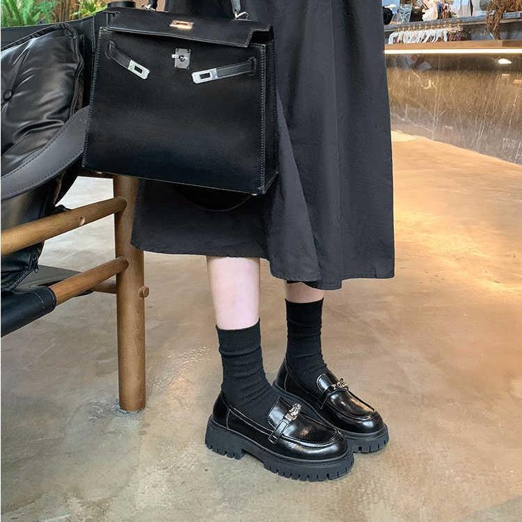 Cowhide version~ platform loafers JK wind 2025 autumn and winter new small leather shoes women's metal lock