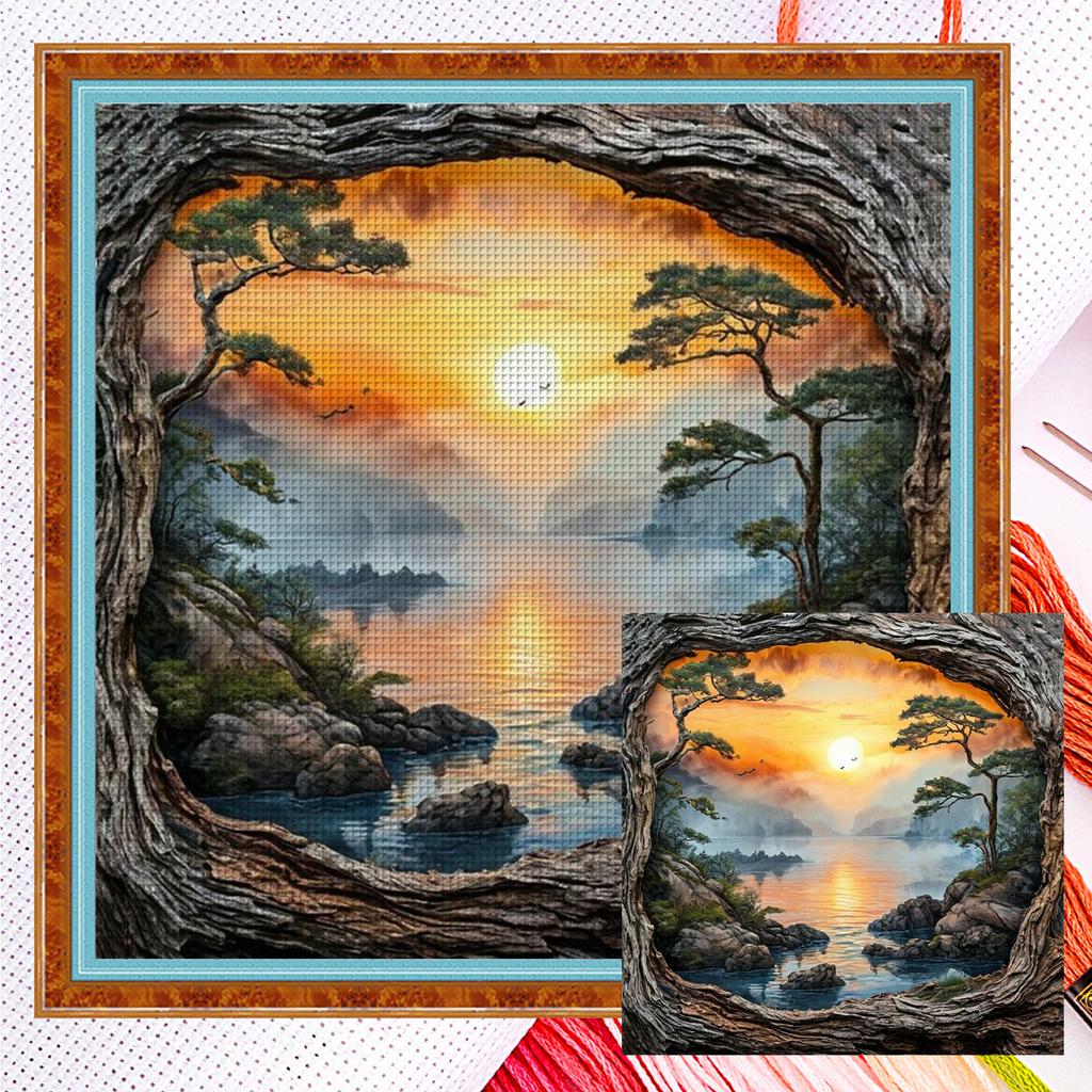 Forest Scenery Full 14CT 2 Strands DIY Counted Cross Stitch Kits 40x40cm Cross Stitch Art and Crafts Kits for Adults Home Decor