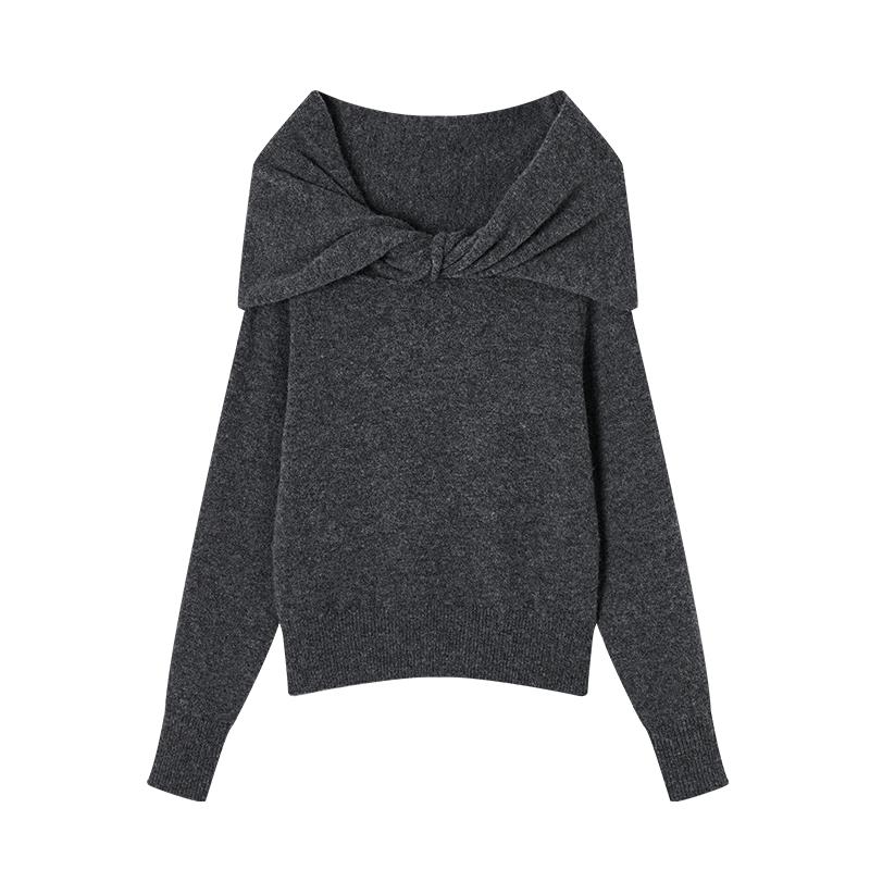 Xiangying Off-Shoulder Bowknot Knit Sweater