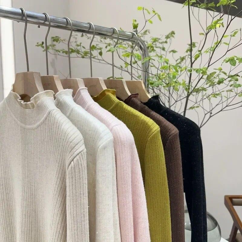 Autumn And Winter Thick Plush Velvet Sweaters Women Half High Collar Lace Knit Jumper Sweater Casual Solid Warm Pullovers 29787