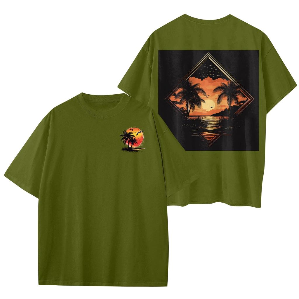 Women's Round Neck Fashionable Loose Hawaiian Print Short Sleeves