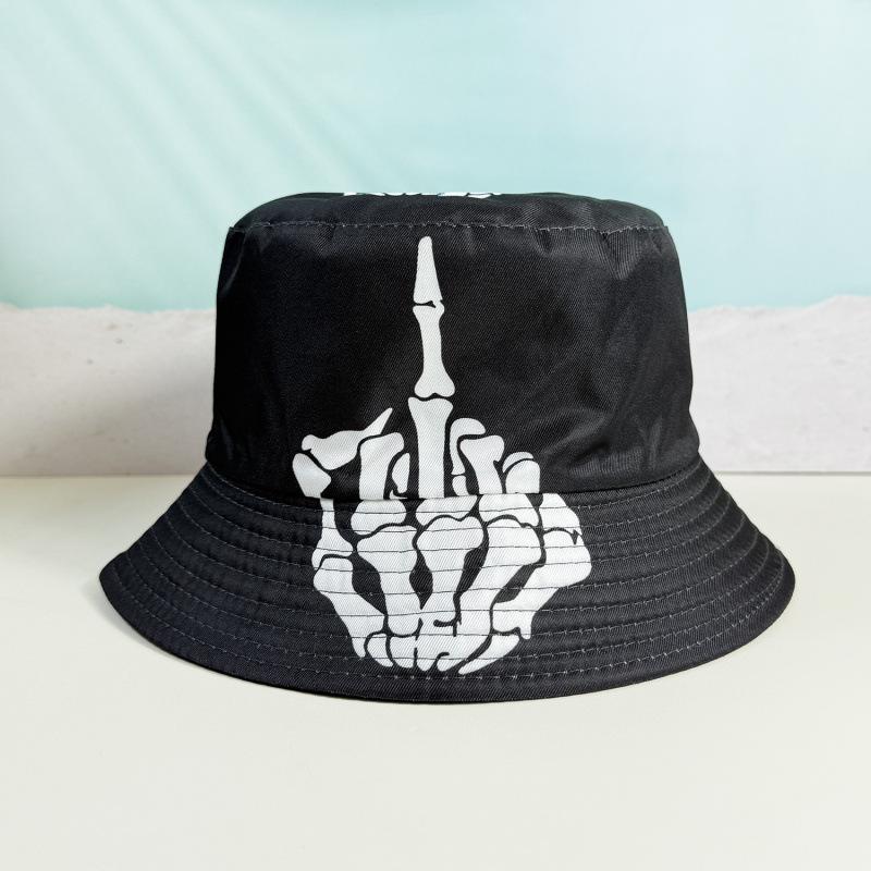 New skull finger pattern bucket hat men and women outdoor travel visor double-sided can wear basin hat