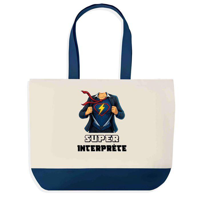 Sac cabas - PLANETEE - Super Interprète Femme Épouse - Fond bleu - Coton 40x45 cm - Grand format