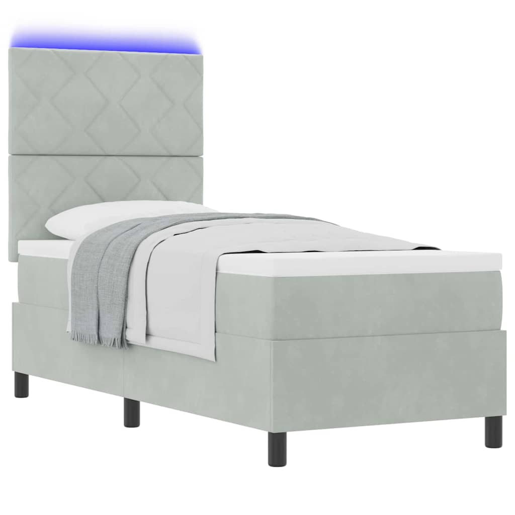 LED Box Spring Bed with Headboard Light Gray 80 X 200 Cm Velvet