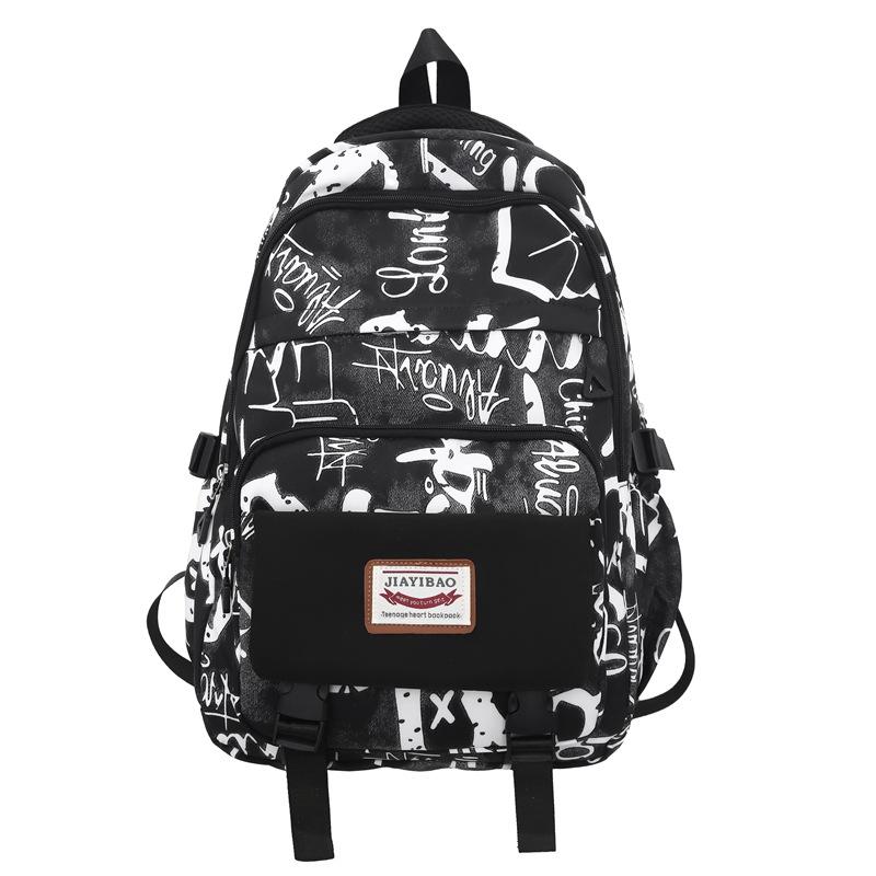 Trendy Brand Backpack Ins Trendy Cool Large Capacity Graffiti Backpack Men's Casual Backpack Junior High School Student Durable Backpack