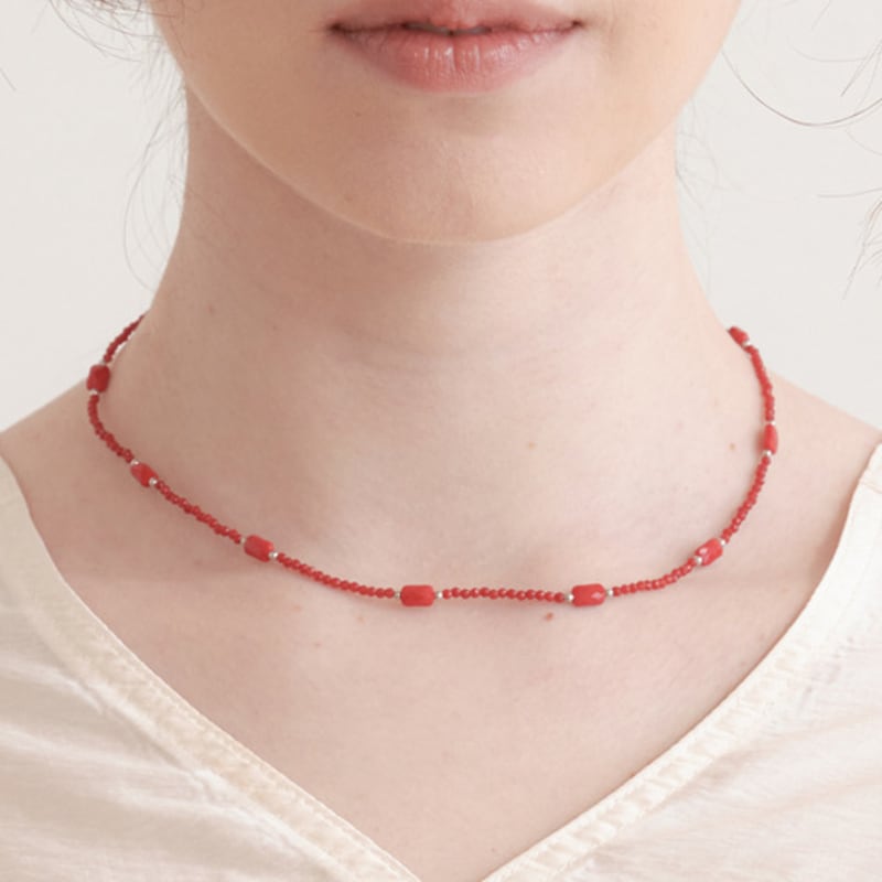 halden square ball beads necklace (N035_red)