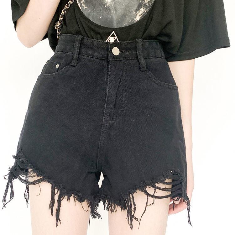 Wowen Classic and Minimalist Fashion Versatile Female Spring and Summer Loose High-waisted Thin Raw Edge Wide-legged Pants Denim Shorts Individuality