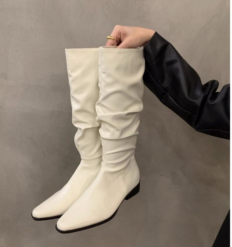 

Модные женские сапоги до колена, осенне-зимняя женская обувь, модные женские сапоги без застежек, на низком каблуке, с круглым носком, на плоской подошве, длинные сапоги Botas De Mujer 38 бежевый