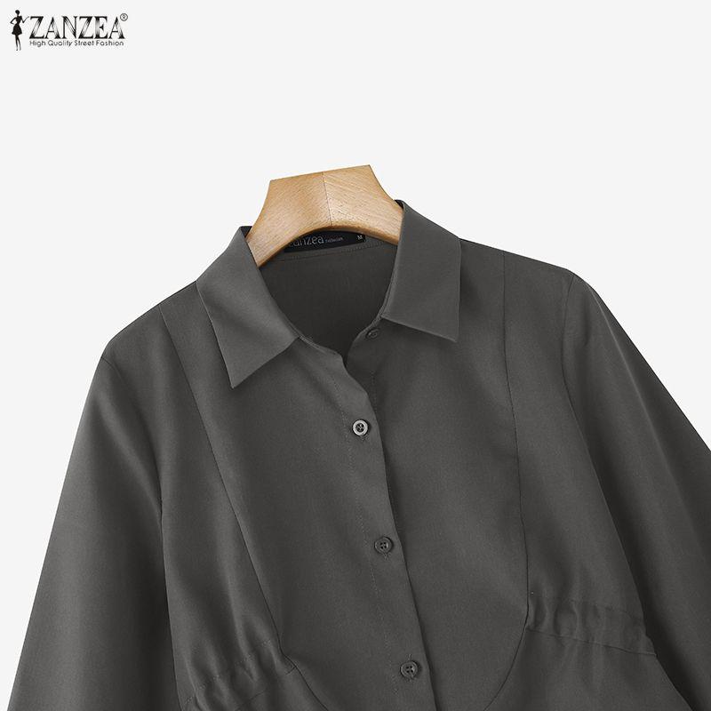 ZANZEA Women Casual Turn Down Collar Long Sleeve Plain Blouse