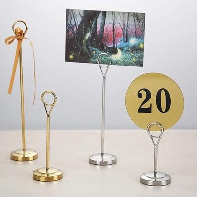 Cute Stainless Steel Round Photo Clip Elegant Note Clamp Stand Reserved Card Holder  Dinner Party