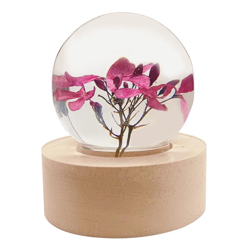 Touch Dimmable Crystal Ball Lamp with Creative Resin Flowers for Mid-Autumn Festival
