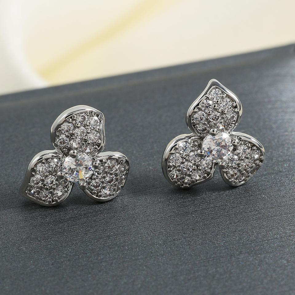 ZAKOL Exquisite Romantic Leaf Flower CZ Stud Earrings Brilliant Micro Paved Zirconia Designer Zircon Gifts for Women
