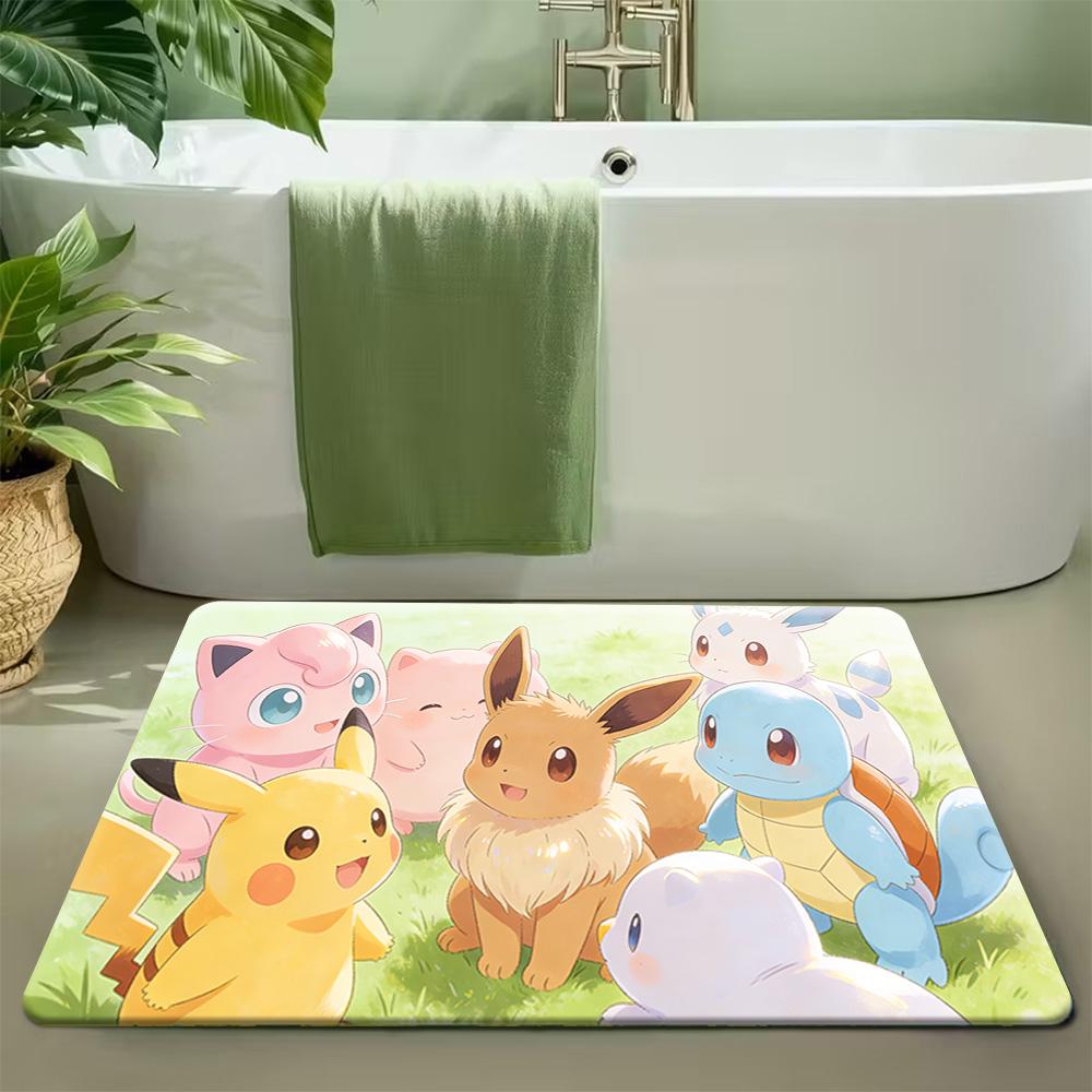 

Minimalist Line Art Pokemon Characters Forest Print Non-slip Doormat, Soft Absorbent Floor Rug 40cm x 60cm