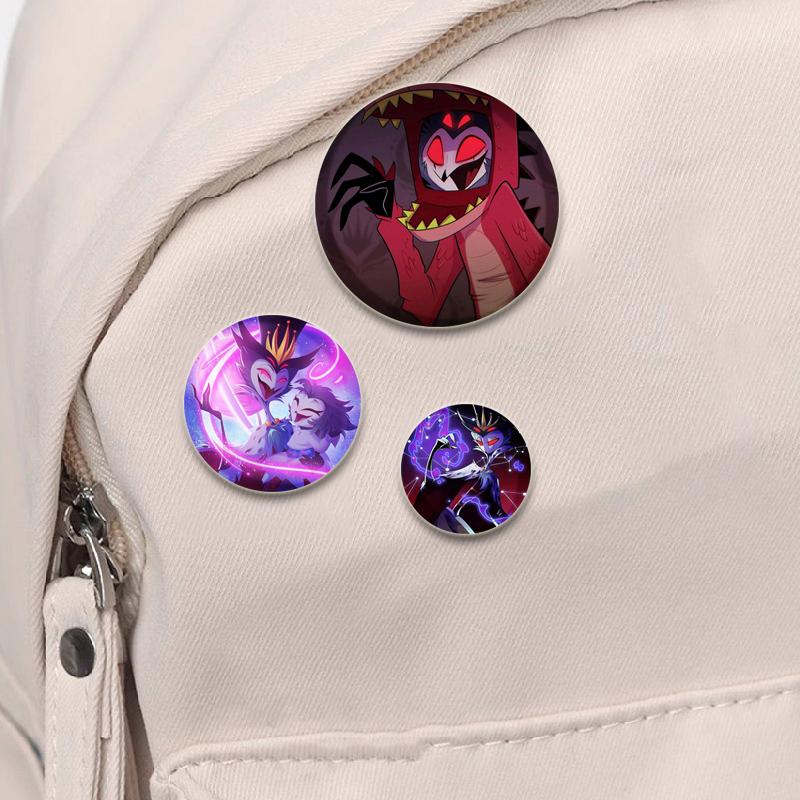 32/44/58MM Anime Helluva Boss Pins Round Tinplate Brooches for Backpack Cothes Accessories Hat Decoration Gifts HD Print Cartoon Badge