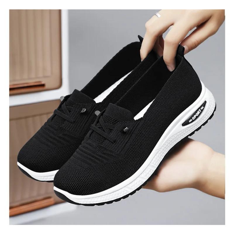 Women's Shoes New Styles Plus Size Casual Shoes Flyknit Breathable Mom Shoes Low-Cut Lightweight Flats Lace-Up Mesh Shoes
