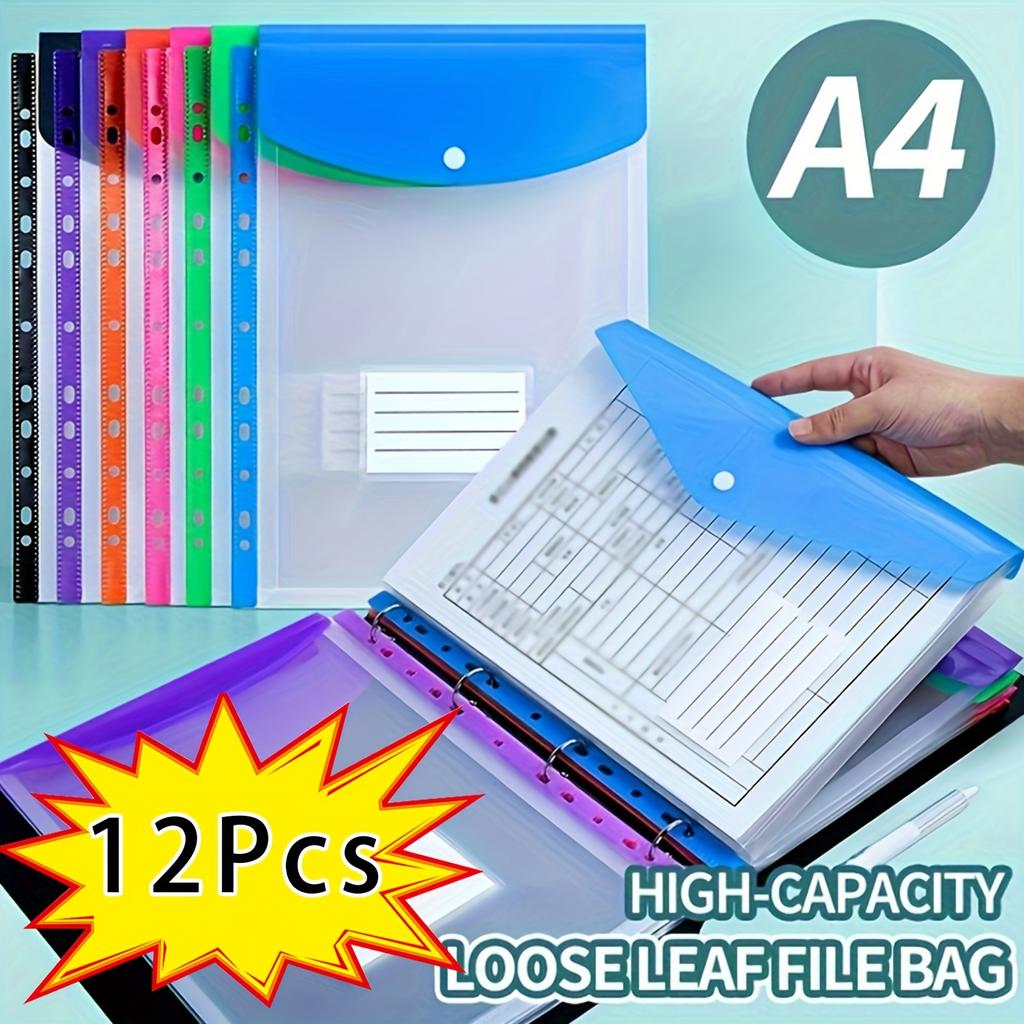 6/12-Pack A4 Expanding File Folders with Push-Button Closure and 11-Ring Binder Pockets In Vibrant Colors