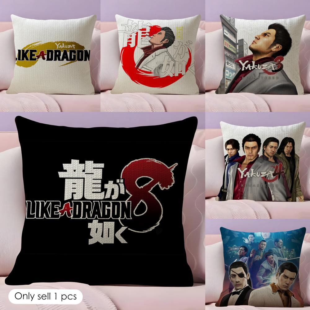 YYakuza Like a Dragon Cushion Cover Natural Linen Organic Fabric DoubleSided Printing Couch Pillow Covers Home Decor