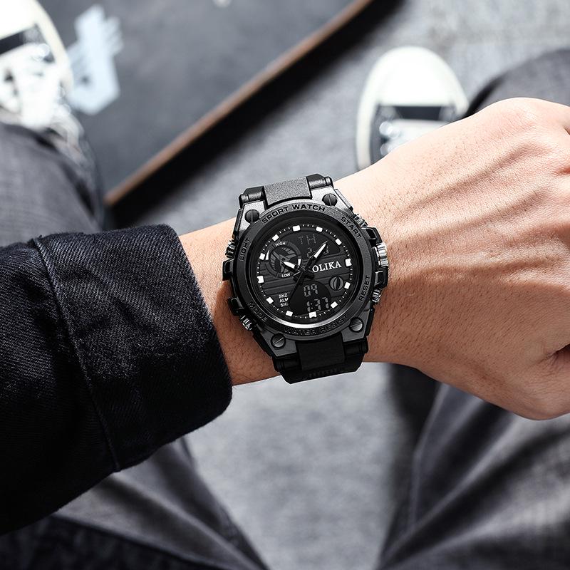 Men's Waterproof Dual Display Sports Watch with Shockproof Multifunctional Quartz