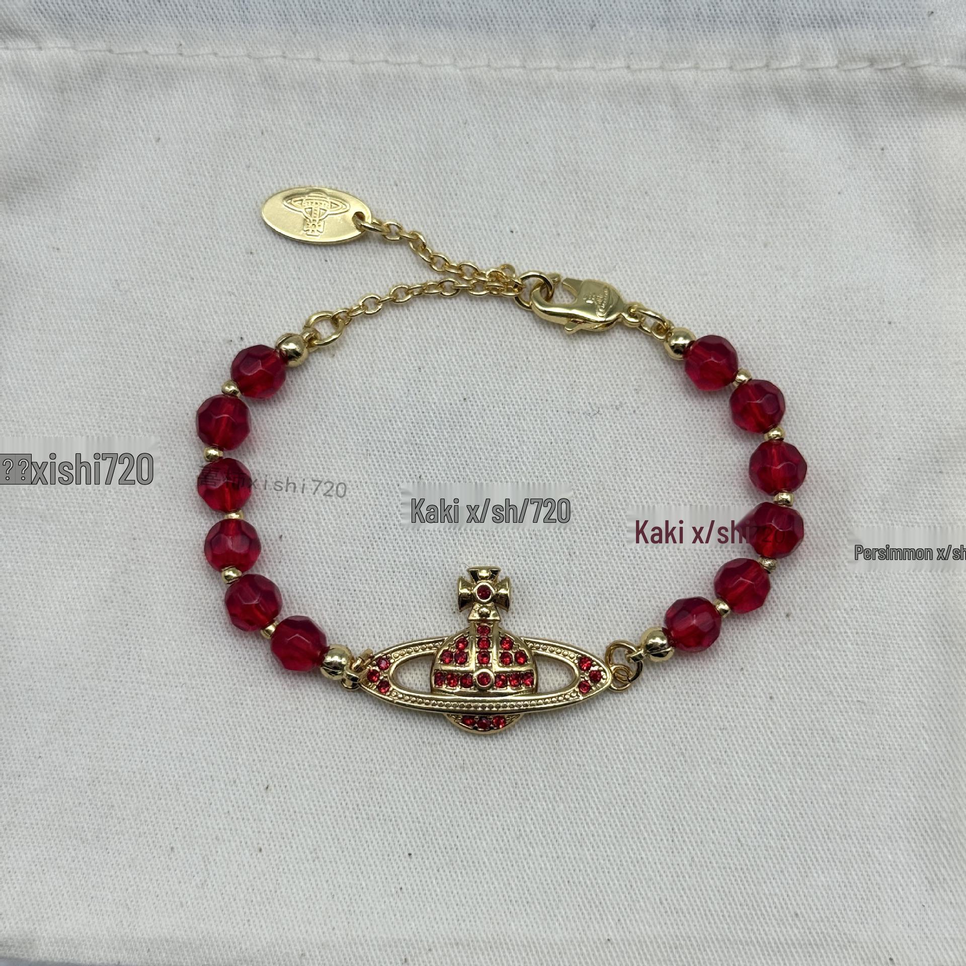 Red Crystal Saturn Necklace Bracelet Set - Korean Style Christmas Jewelry for Women