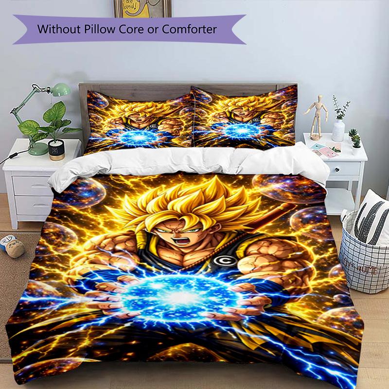3-teiliges Bettbezug-Set (1 * Bettbezug + 2 * Kissenbezug, ohne Kern), Dragon Ball Print Bettwäsche-Set, Schlafzimmer-Dekoration, Ganzjahres, Geburtstagsgeschenk