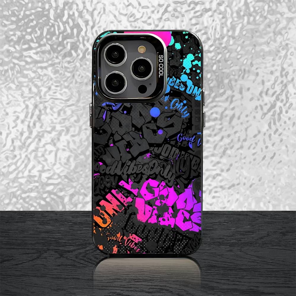 Cool Colorful Graffiti Phone Case For iPhone 16,15,14,13,12,11,Pro,XS,Max,Plus,Mini,SE Black Candy Matte Shockproof Cover