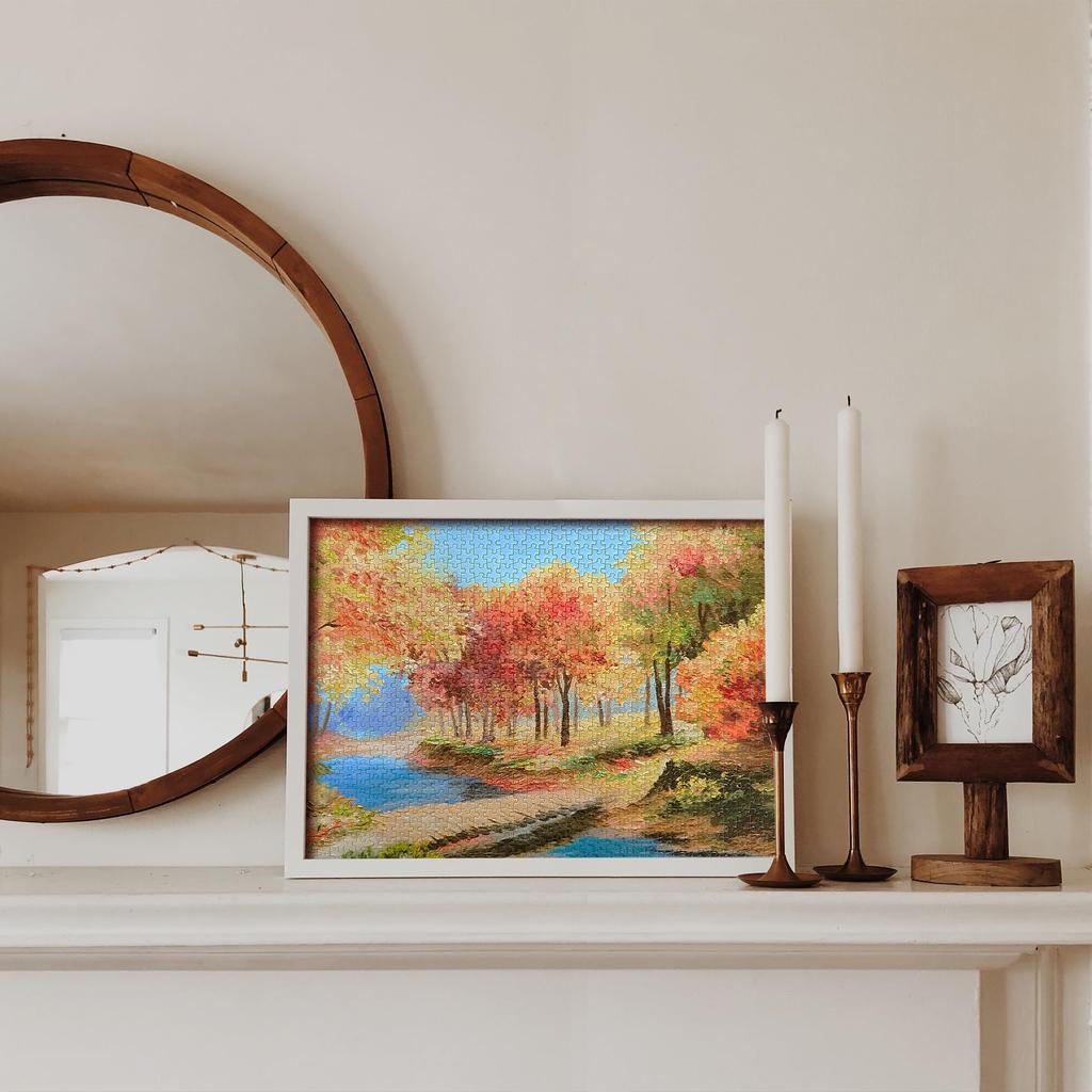 MISITU Jigsaw Puzzle Micro Piece 1000 Piece Puzzle Landscape Painting Nature Forest River Maple Gift Birthday Christmas Stylish Interior Autumn x 38