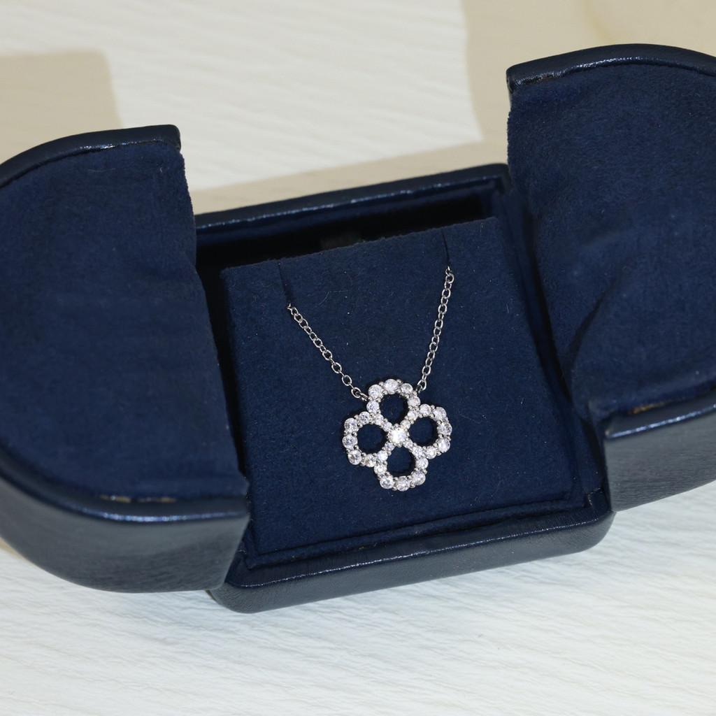 Classic Clover Full Diamond Necklace with Non Allergic Material Non Allergenic Material, 18k Thick Gold Electroplated Free Box Gift Jewelry