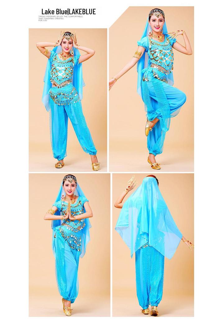 YX Belly Dance Costume Set: Ethnic Indian Dance Pants & Highlights Stage Performance Outfit