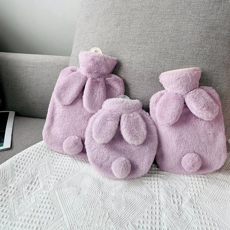 Bolsa de Água Quente Pelúcia Pelo de Coelho Estilo Coreano Extra Grande - Aquecedor de Mãos Compressão Quente PVC.