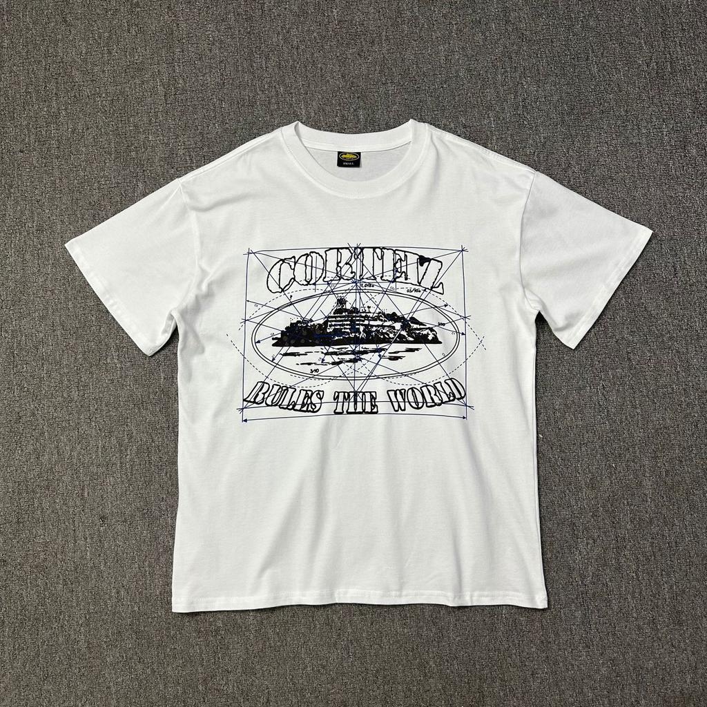 24S cross-border European and American tide brand Alcatraz alphabet pattern logo printing short-sleeved t-shirt men's and women's American high stree