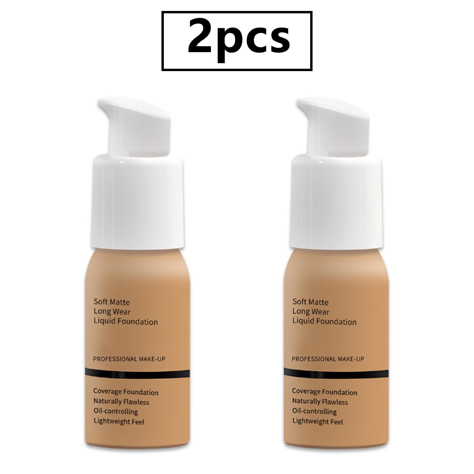 

2Pcs Soft Matte Foundation, Waterproof & Long-Lasting Oil-Control Makeup, Lightweight Full Coverage Liquid Concealer One Size