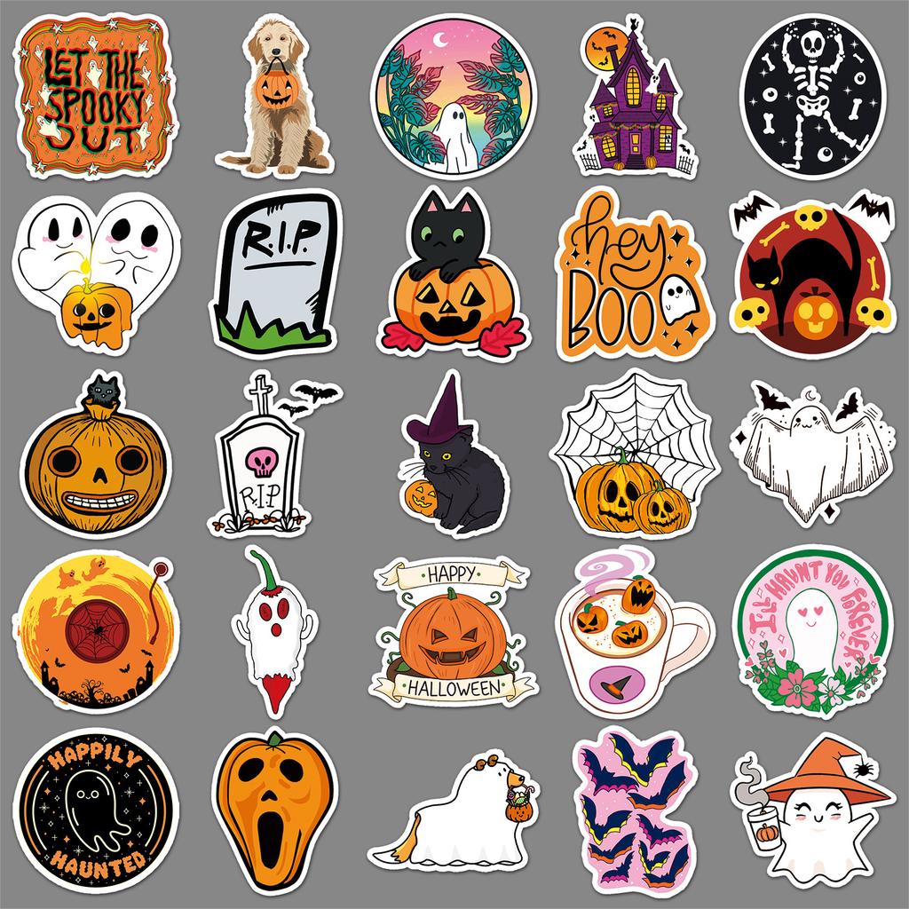 50 Halloween Graffiti Stickers, Cartoon Festival Children's Guka Phone Cases, Suitcase Stickers
