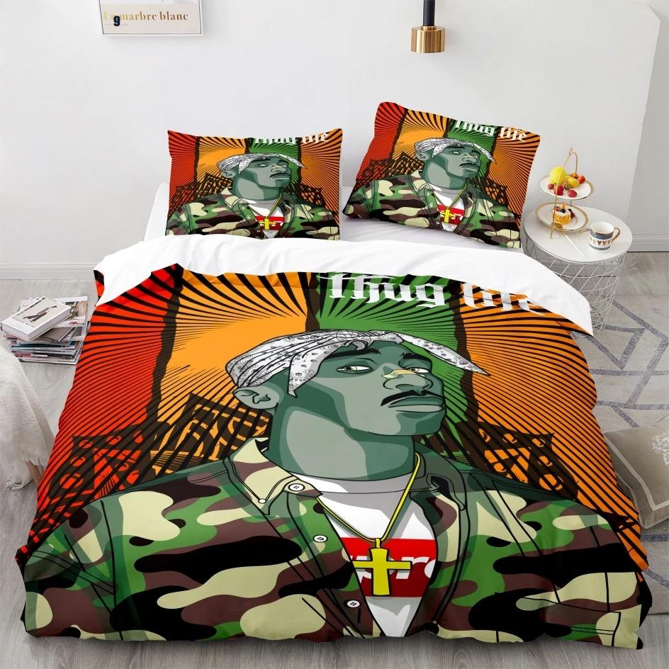 New 2 Pac Bedding Set Single Twin Full Queen King Size Tupac 2 Pac Bed Set Aldult Boys Kawaii Duvetcover Sets 3D