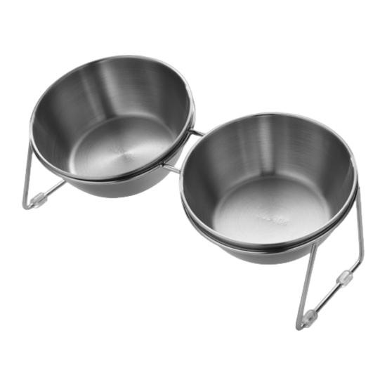 

Приподнятая миска для кошек из нержавеющей стали, наклонная приподнятая миска для кошек с металлической подставкой, миска для кормления питомца для предотвращения усталости для домашней кошки и собаки double sided