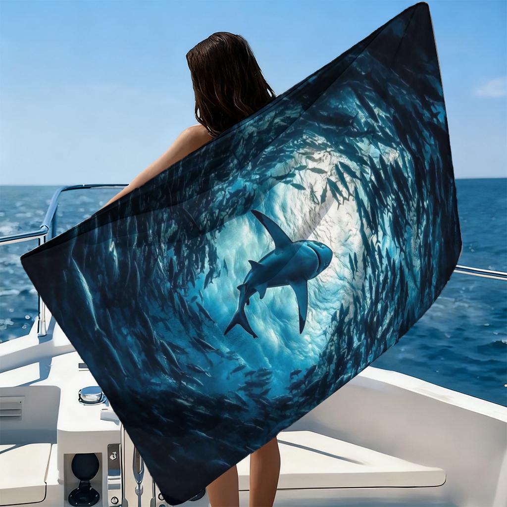 Shark Ocean Print Beach Towel Large Quick Dry Microfiber Bath Towel for Swimming Pool Gym Camping Summer Beach Essentials