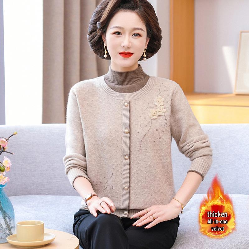 Tricots Style Maman: Pull Fausse Deux-Pièces en Velours pour Femmes d'Âge Moyen et Âgées, Parfait pour les Superpositions Automne/Hiver