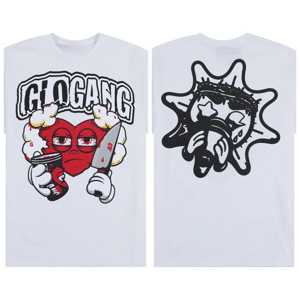 High-quality Summer Short-sleeved Men Glo Gang Boyz World Wide Tee Drinks Cartoon Unseix Oversize Cotton Short-sleeved T-shirts