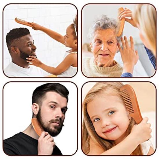 Premium Wooden Hair Natural Peach Scalp Coarse Gift for Men and Women Comb, Wood, Massager, Anti-Static, Teeth, Half-Moon Shape, Unisex, (Type C)