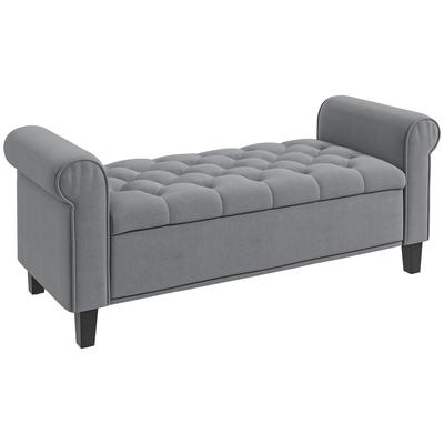 Banco Banco Estofado Banco Cama, Botões Acolchoados, Aparência de Veludo, 126 cm x 48,5 cm x 57 cm, Cinza