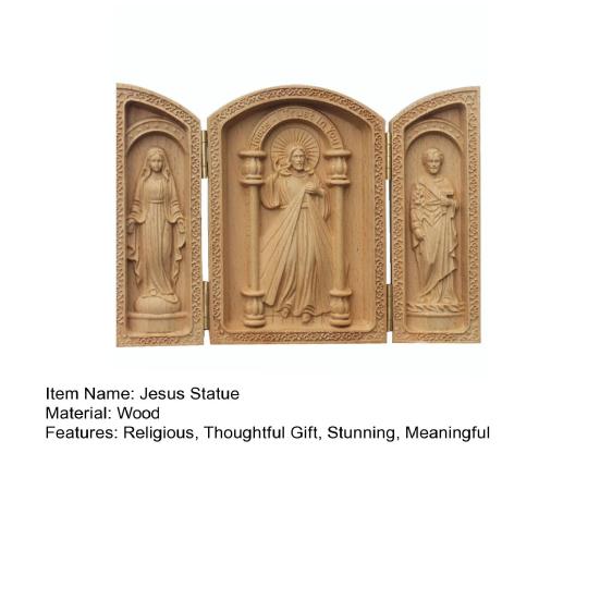 Hölzerne Jesus-Statue Handgefertigtes Mini-Triptychon Himmel Christliche Dekoration Religiöses Geschenk für Zuhause Büro Kirche Schule Dekoration
