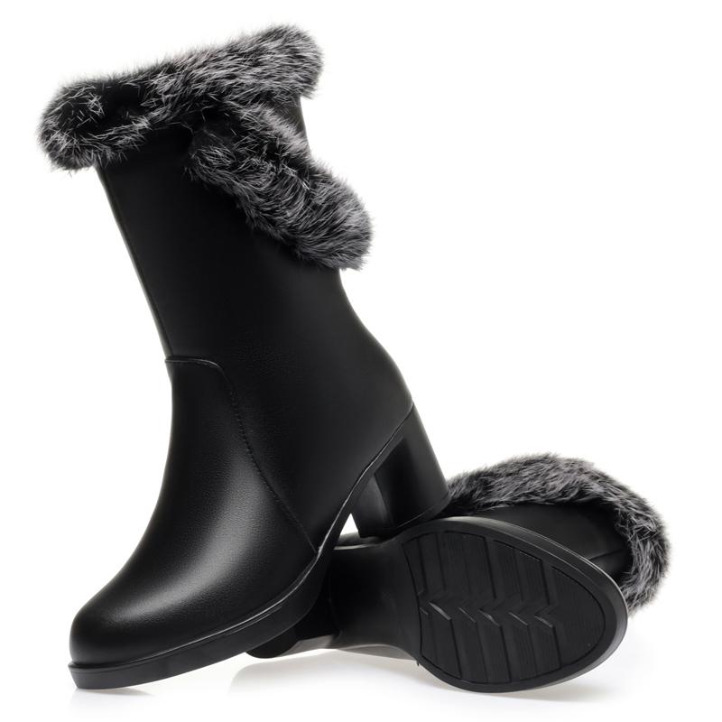 Fashion AIYUQI Women Boots Winter Dress 2025 New Genuine Leather High Heel Women Half Boots Wool Rabbit Fur Snow Boots Ladies